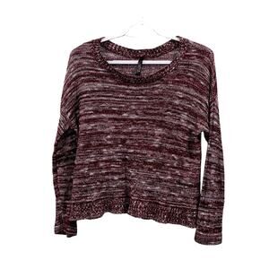 Knit Top Large Burgundy White Long Sleeve by ABS LUTELY